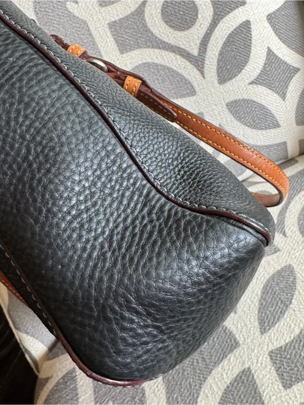 Coach Chelsea Black Pebbled Leather Shoulder Bag with Brown Handles